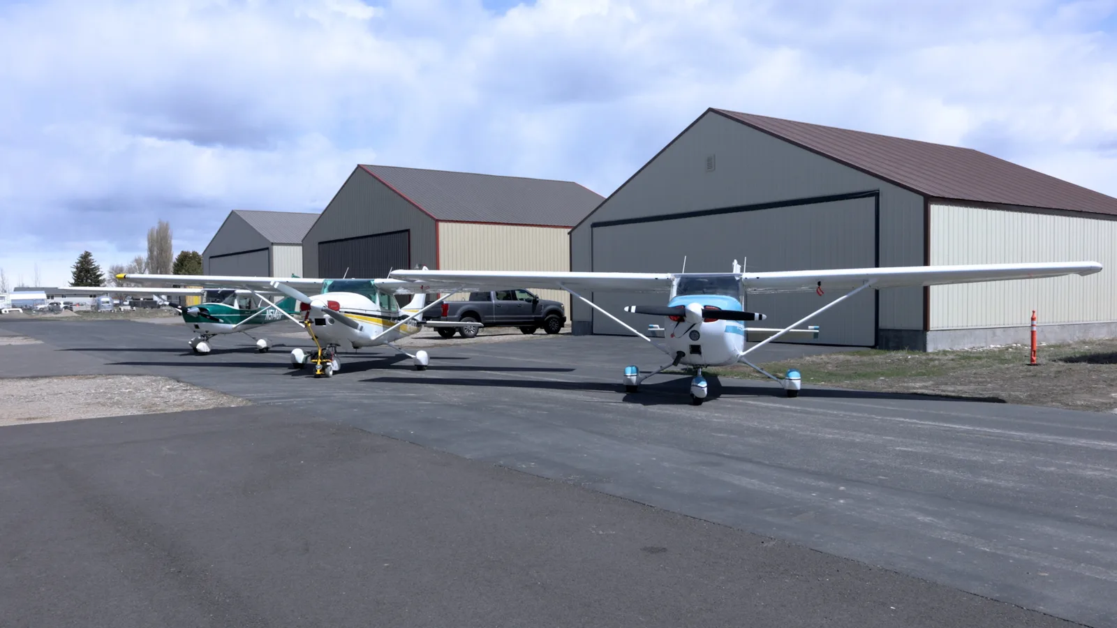 The fleet on the ramp, moody blue-toned