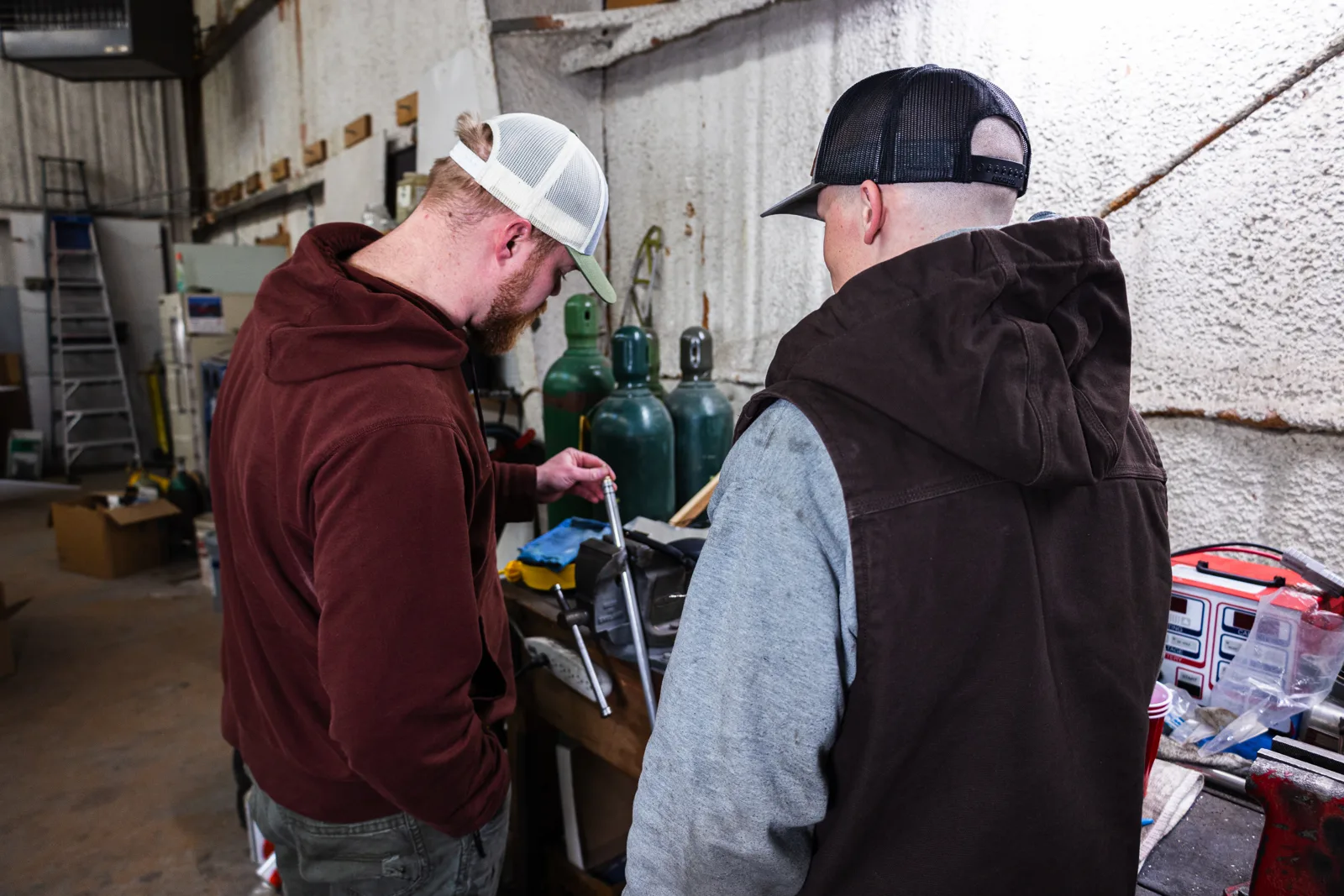 Two students working together in the shop
